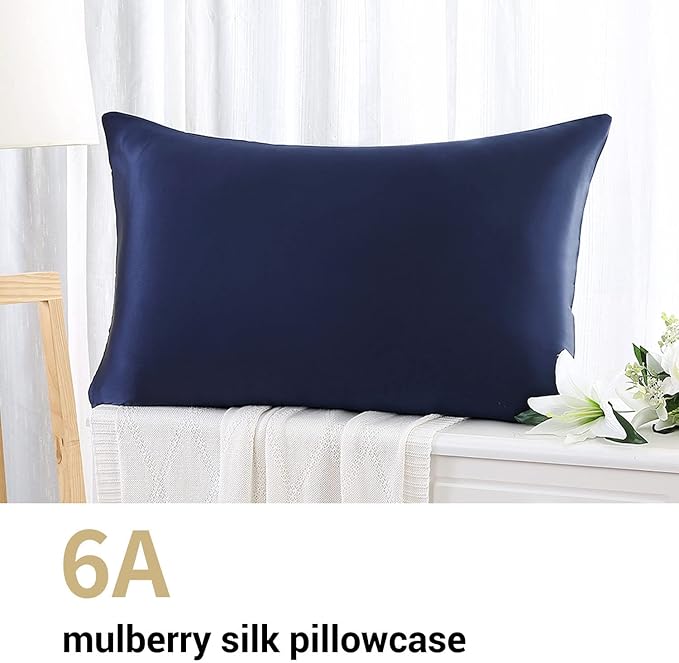 ZIMASILK 100% Pure Mulberry Silk Pillowcase for Hair and Skin Health,Soft and Smooth,Both Sides Premium Grade 6A Silk,600 Thread Count,with Hidden Zipper,1pc(Toddler 13''x18'',Navy Blue)