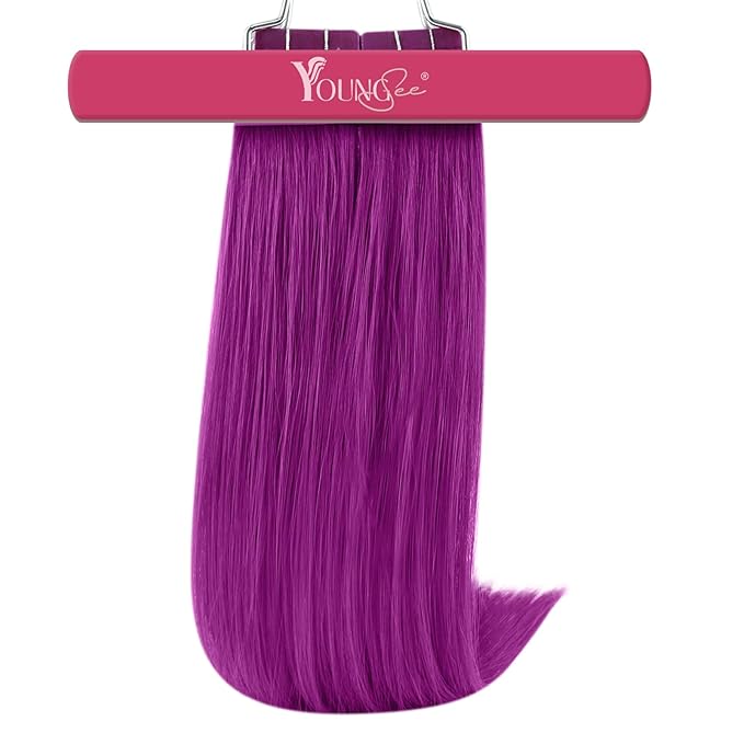 YoungSee Tape in Extensions Human Hair Purple Invisible Tape in Hair Extensions Purple 10pcs 25g Color Human Hair Tape in Extensions 14In Short-Hair for Cosplay