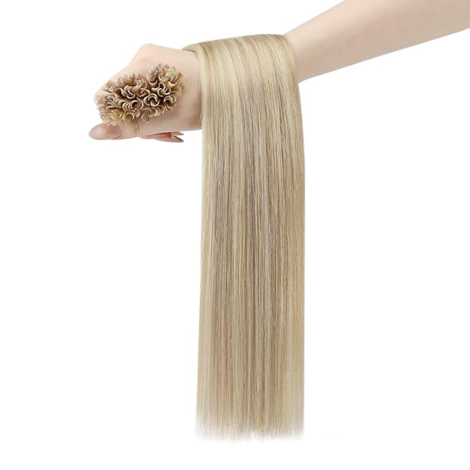 YoungSee U Tip Hair Extensions Human Hair Blonde Utip Hair Extensions Highlight Ash Blonde with Bleach Blond Keratin Hair Extension Real Human Hair Highlight K Tips Hair Extension 24In 1G/S 50G