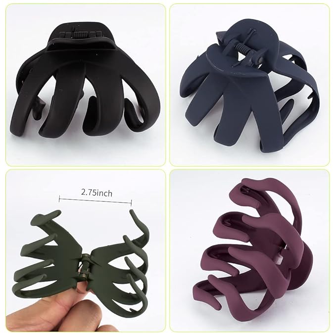 Large Octopus Matte Jumbo Hair Clips for Thick Hair - 5 Pieces 3.15" Cute Giant Jaw Clips for Women