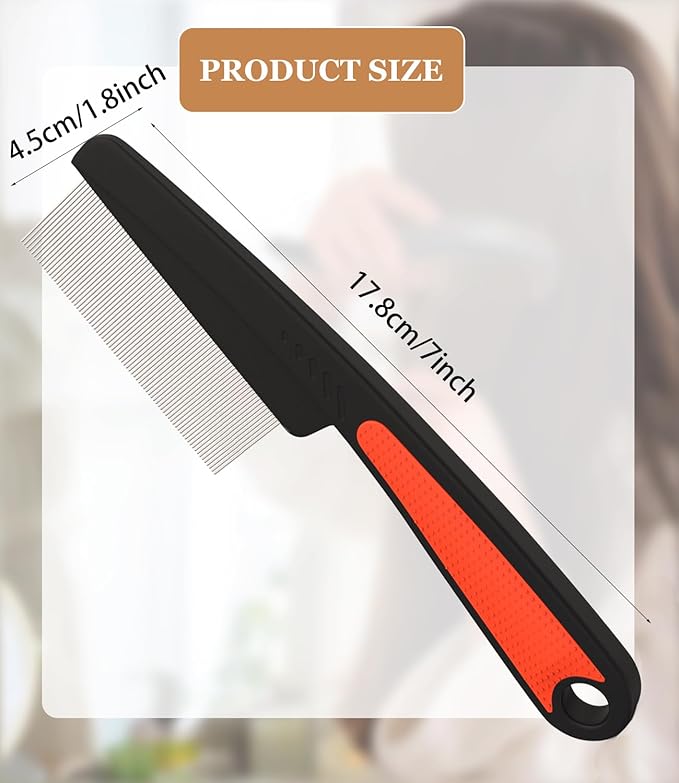 Dandruff Comb Fine Tooth Scalp Detox Comb Lice for Women, Men & Kids Stainless Steel Scalp Detoxing, Sweep & Massage Hair Brush Tool for Hair Care (Red 1PC)