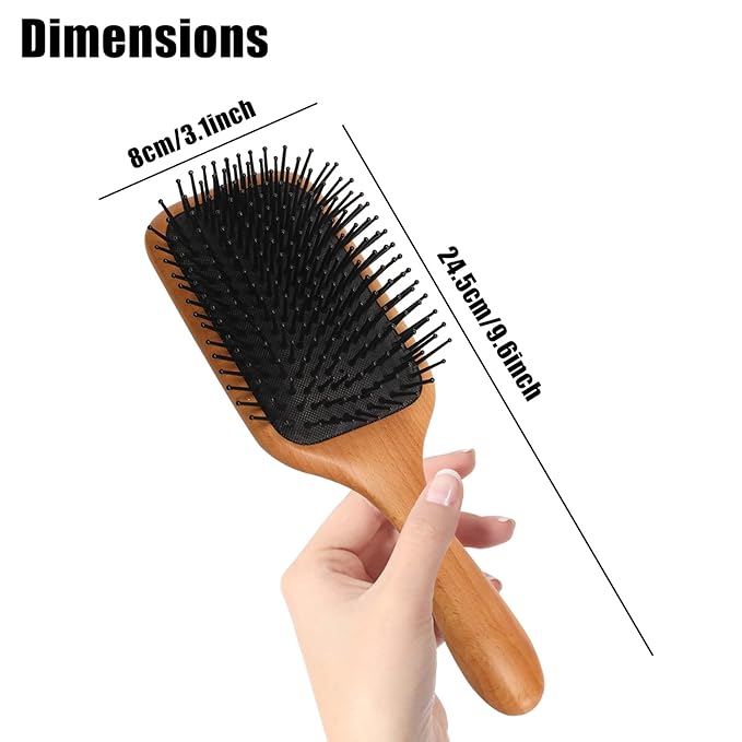 olelo Hair Brush Natural Wooden Paddle Brush, Brushes for Men & Women, Wood Hairbrush for Thick or Curly Hair, Black & Wood Square Hair Brush, Beech Massage Scalp Brush