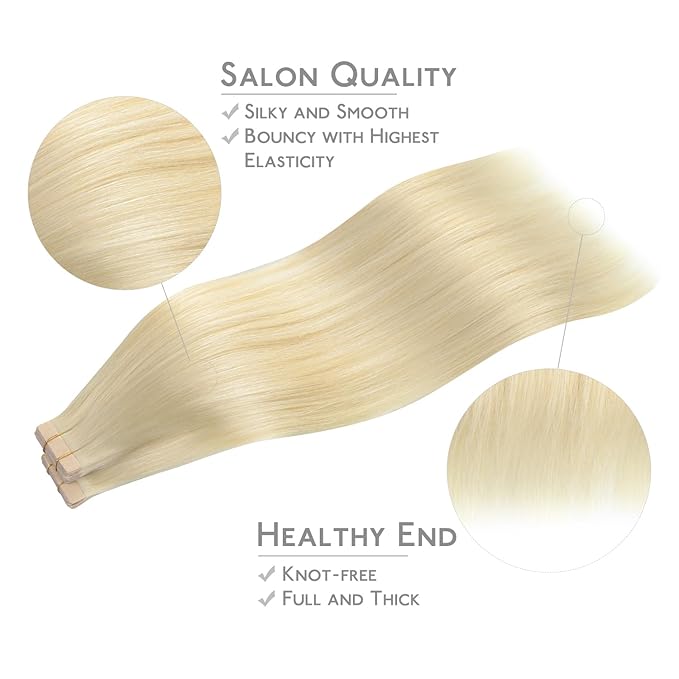 WENNALIFE Tape in Hair Extensions Human Hair, 40pcs 100g 16 inch Platinum Blonde Hair Extensions Real Human Hair Straight Tape in Extensions Invisible Extensions