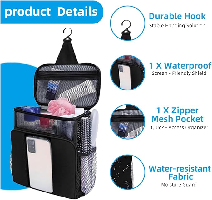 Dorm Essentials for Guys Shower Caddy Portable,Showe rBag,Travel Toiletry Bag,Personal Essentials for Men Women Camping Beach&Dorm Room&travelling&Makeup Organizer,Medium, Black