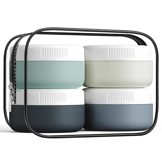 Travel Containers for Toiletries, Silicone Cream Jars BPA-Free, Leak-proof 1.35oz Travel Size Containers, Portable Size Silicone Jars with Lid for Cosmetic Face Hand Body Cream (4 Pack)