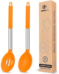 Pack of 2 Large Silicone Cooking Spoons,Non Stick Solid Basting Spoon,Heat-Resistant Kitchen Utensils for Mixing,Serving,Draining,Stirring (ORANGE)