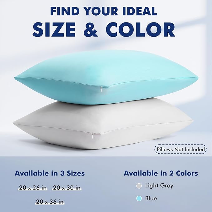 Elegear Cooling Pillow Cases for Hot Sleepers, Clean Fabric Silver Infused Cooling Pillowcase Q-Max>0.5, Soft Zipper Pillow Cases Protector, Pillow Cases Cover Set of 2 Gray (Queen, 20'' x 30'')