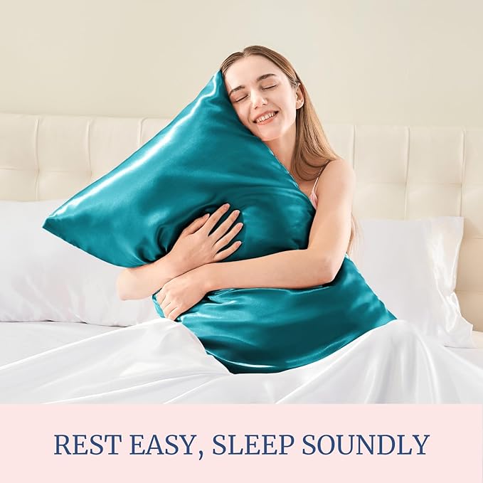 BEDELITE Satin Pillowcase for Hair and Skin, Super Soft and Cooling Similar to Silk Pillow Cases 2 Pack with Envelope Closure, Gift for Women Men(20"x30" Queen Size, Teal)