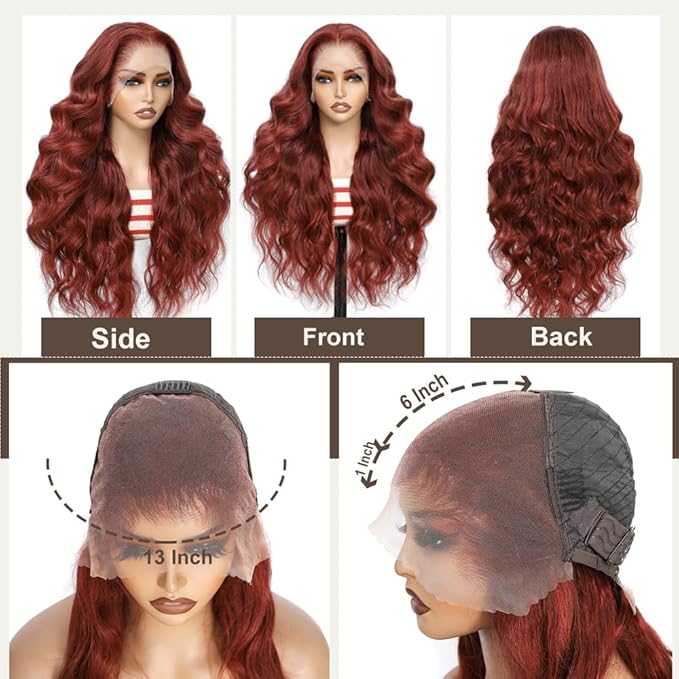 BVH 22 Inch Reddish Brown 13x6 Lace Front Wigs Human Hair Body Wave Wigs Human Hair 200 Density Hd Lace Frontal Wigs M Hairline 33# Brown Wigs (13x6 Reddish Brown Lace Front Wigs Human Hair, 22 Inch)