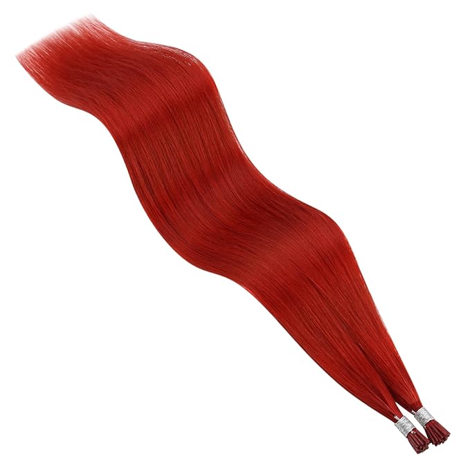 YoungSee I Tip Extensions Red 22 Inch Human Hair Extensions I Tip Pre Bonded Itips Extension Real Human Hair Red I-Tip Hair Extension Colorful 25 Strands 25g for Highlights DIY