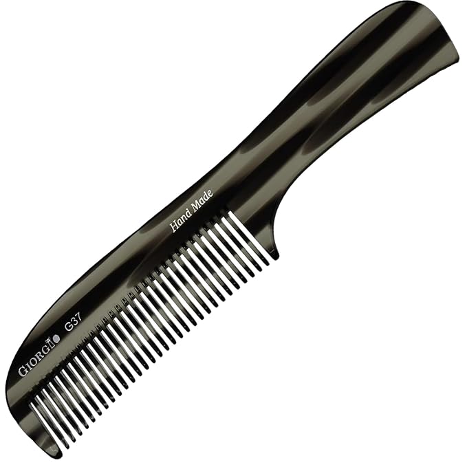 Giorgio G37 Large Coarse Detangler Comb, Wide Teeth for Thick, Curly, or Wavy Hair – For Wet and Dry Use, Handmade Rake Saw-Cut from Polished Cellulose (Black Graphite)