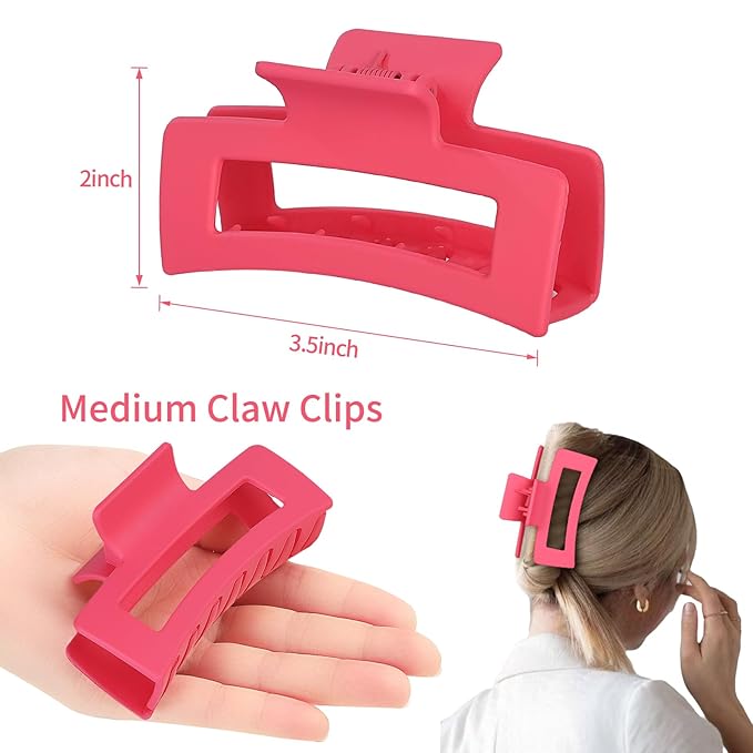 3.5 Inch Square Hair Clips for Women 6 Pack Hair Claw Clips Medium Claw Clips for Thick Thin Hair Rectangle Banana Jaw Hair Accessories for Women Girls -Dopamine
