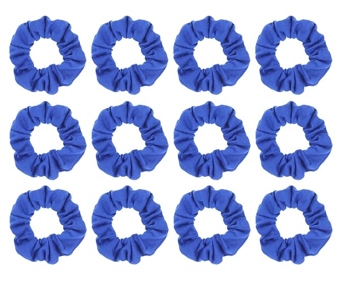 12pcs Cotton Hair Scrunchies Single Jersey Solid Color Ponytail Holders Elastic Hair Ties for Women Accessories (Royal Blue)