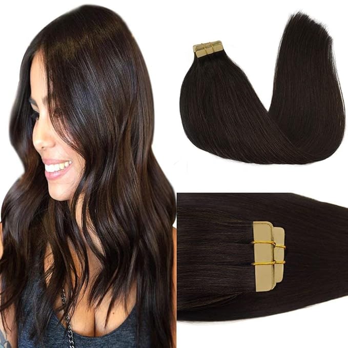 GOO GOO Tape in Hair Extensions Human Hair, 2 Dark Brown, 12inch 40g 20pcs, Skin Weft Seamless Invisible, Silky Straight with Thick Ends, Remy Human Hair
