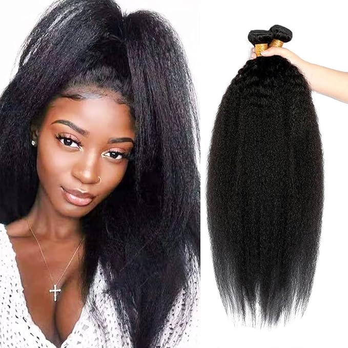 Bundles Human Hair Natural Black Yaki Straight Bundles 22 24 26 Inch Brazilian Virgin Soft and Silky Remy Hair Extensions Niegmeag Double Weft Color 1B Kinky Straight Bundle 300g