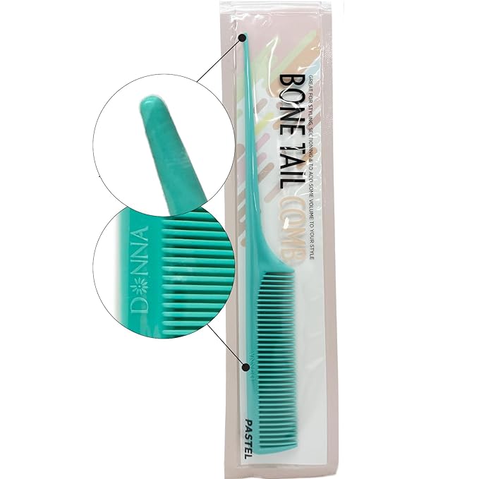 DONNA Bone Tail Comb – Assorted Color Pastel Styling Comb for Sectioning, Volume & Parting – Fine Tooth Hair Comb for Women, Men & Professionals (GREEN)