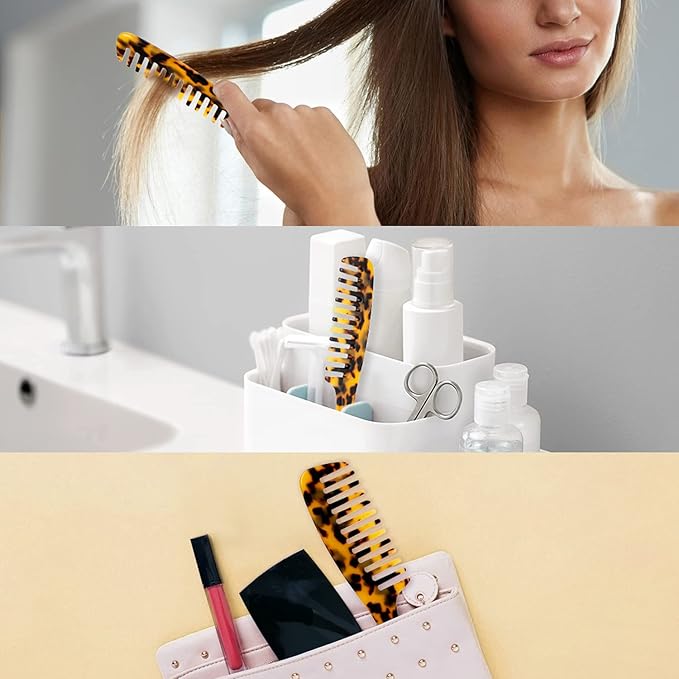 Large Wide Tooth Hair Comb, LADYAMZ [Tortoise Shell] Cellulose Acetate Round Tooth Comb for Straight/Curly Hair,Short/Long Hair Women Men or Kids, Easy Detangling Wet or Dry, Anti-static (Brown)
