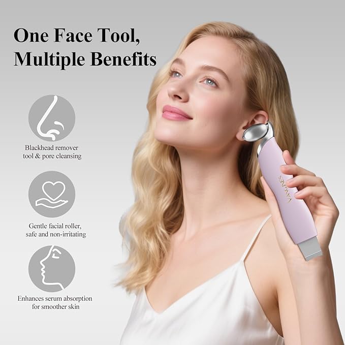 Blackhead Scraper Tool & Skin Scrubber Face Spatula for Blackhead Removal, Pore Cleaning, with Cooling Ice Roller & 2 Silicone Brush Heads (Berry Mauve)
