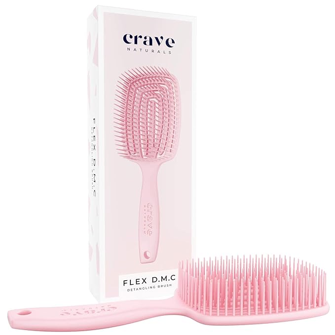 Crave Naturals FLEX DMC Detangling Brush for Thick Hair - Glide Thru Detangling Brush - Hair Brush Detangler for All Hair Types - Flexible Layers Square Paddle Hairbrush - Pink - Comfort Grip