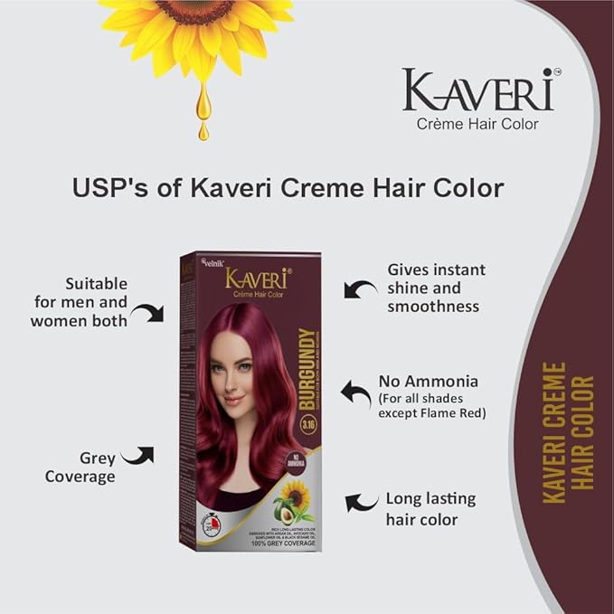 Creme Hair Color Permanent Hair Dye Color - With Improved Creme Formula for Gray Coverage Ammonia Free Hair Color Dye for Rich Bright Long lasting (Burgundy, 3.04 Fl Oz) - Pack Of 2