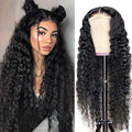 180% Density HD Transparent Deep Wave Lace Front Wigs Human Hair 13X4 Curly Wigs for Black Women Deep Wave Lace Frontal Wet and Wavy Wig Pre Plucked with Baby Hair 24 Inch Natural Black