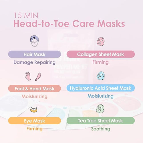 15 Min Pamper Me Kit by Naisture – Korean Spa and Skincare Kit for Women with Hair Mask, Hand and Foot Masks, Eye Mask, and Face Masks