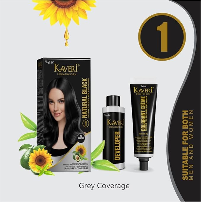 Creme Hair Color Permanent Hair Dye Color - With Improved Creme Formula for Gray Coverage Ammonia Free Hair Color Dye for Rich Bright Long lasting (Black, 3.04 Fl Oz) - Pack Of 2