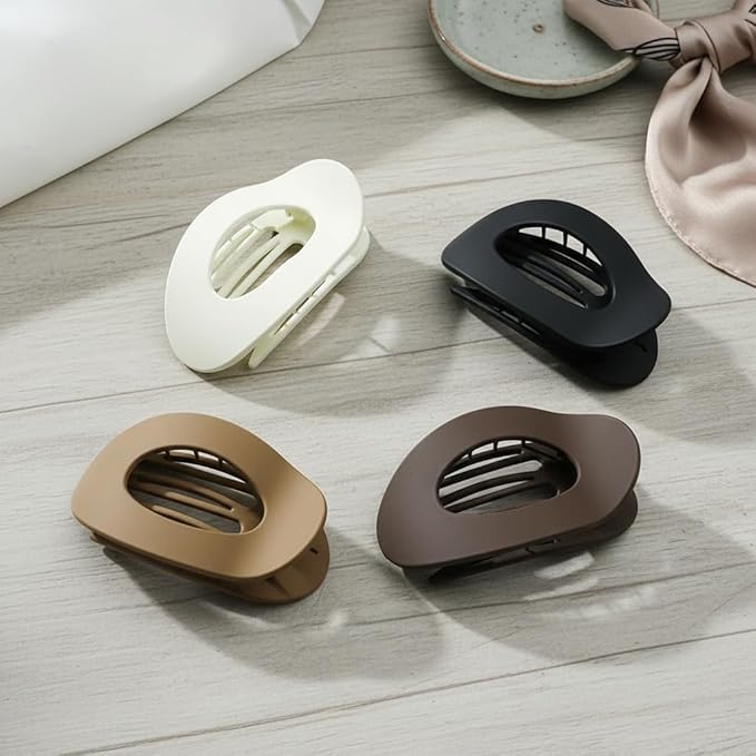 Flat Hair Clips for Women - 4 Pack Matte Lay Flat Claw Clips, Non-Slip Strong Hold Duckbill Clips for Thick/Thin Hair, Neutral Color Hair Accessories for Daily Styling