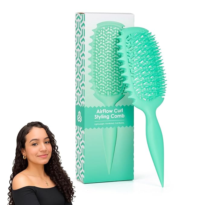 Curl Defining Brush, Vented Curly Hair Brush for Effortlessly Detangling Shaping and Styling, Candy Brush for Wet or Dry Hair Types for Women and Girl, Defining with Side Gear, Reduces Frizz (Green)