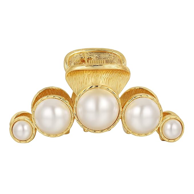 SHE'S FREE STYLE JUST FOR YOU Baroque Pearl Hair Claw Clip, Vintage Golden Claw, 2.6 Inch Medium Size, French Style Hair Accessory for a Classic, Elegant Look