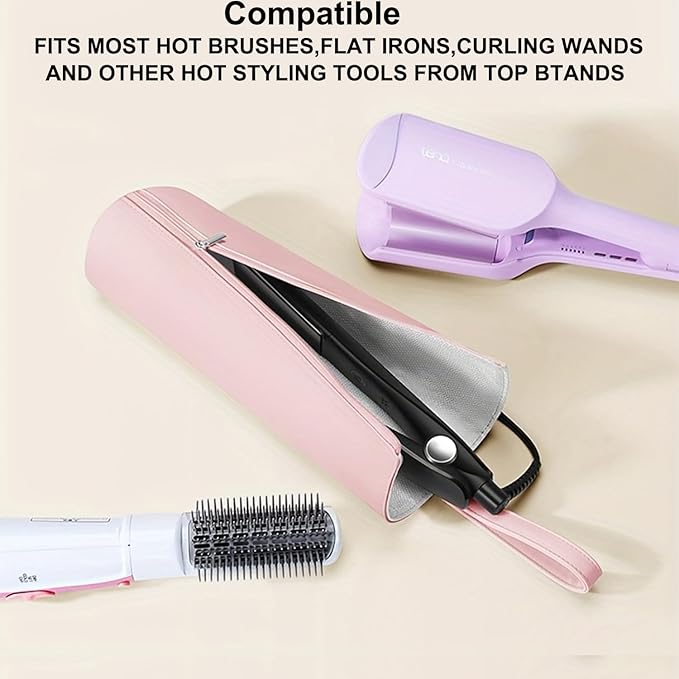 BUBM Hot Iron Holder & Mat, Heat Resistant Hair Tools Travel Bag Portable Organizer Cover Pouch for Curling Irons, Flat Irons, Hair Straightener and Styling (Pink)
