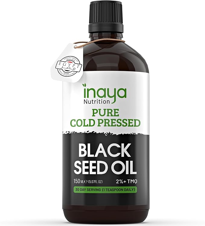 Nigella Sativa Black Seed Oil – Pure Cold-Pressed with 2% Thymoquinone | Egyptian Sourced | Nutrient-Rich for Overall Wellness, Hair & Skin Care | 30 Servings in Glass Bottle