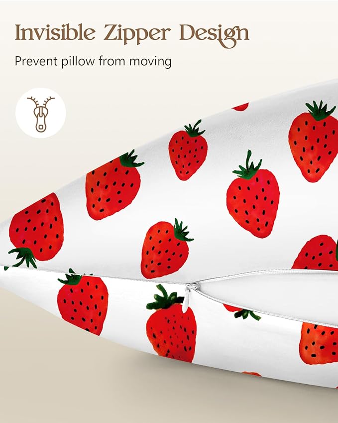 2 Pack Mulberry Silk Pillowcase for Hair and Skin - Standard Size 20 x 26 Inches with Hidden Zipper Watercolor Strawberry 19 Momme Soft Sleeping Silk Pillow Case for Women, Moms