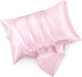 Pink Satin Pillowcase Standard Set of 2 with Envelope Closure，Pink Silk Pillowcase for Hair and Skin (20x26)