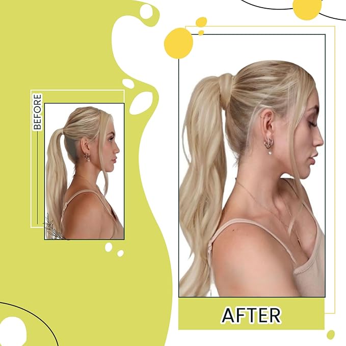 RUNATURE Ponytail Extension Human Hair Blonde, Real Human Hair Ponytail, Wrap Around Ponytail Hair Extensions Remy Straight Hair 18 Inch 80g #18P613 Ash Blonde Highlight Platinum Blonde