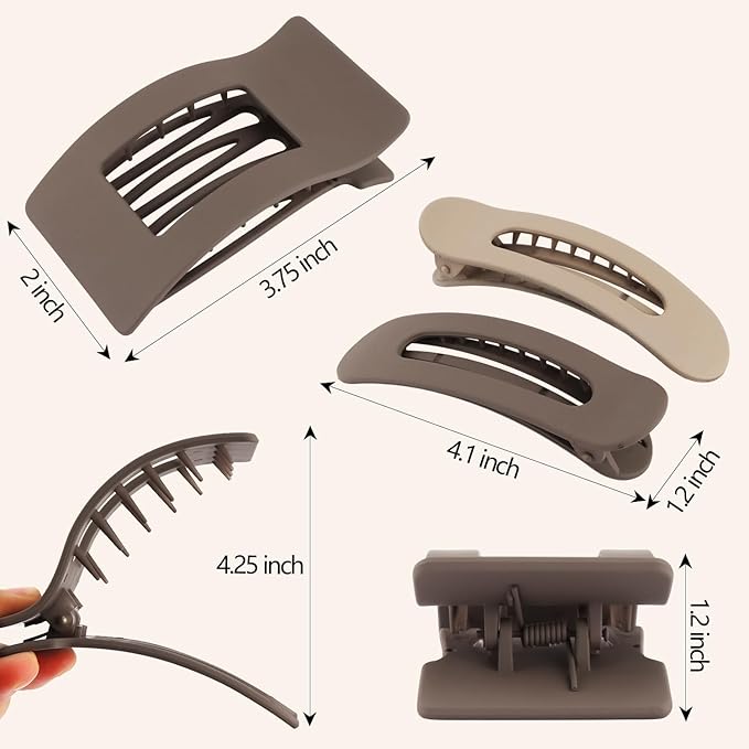 Velscrun Flat Hair Clips for Women Girls, 2 Styles 8 Pcs Lay Flat Claw Clips, Strong Hold French Duck Billed Large Side Hair Jaw Clip for All Hair Types, Fashion Trendy Hair Accessories Coffee Brown