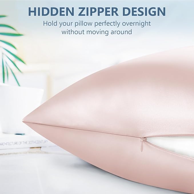 Silk Pillow Cases King Size 100% Mulberry Silk Pillowcase for Hair & Skin 22 Momme Both Sided Grade 6A Silk Cooling Soft Breathable 20 x 36 Inches with Hidden Zipper 1PC, Pink