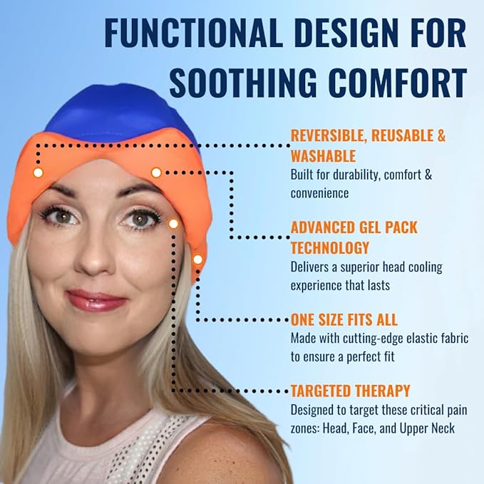 Soothie Migraine Relief Cap – Ice Headache Hat for Migraine & Sinus Relief, Cooling Gel Hot & Cold Therapy Mask, Soft Sleep-Friendly Design for Stress & Hangover Relief
