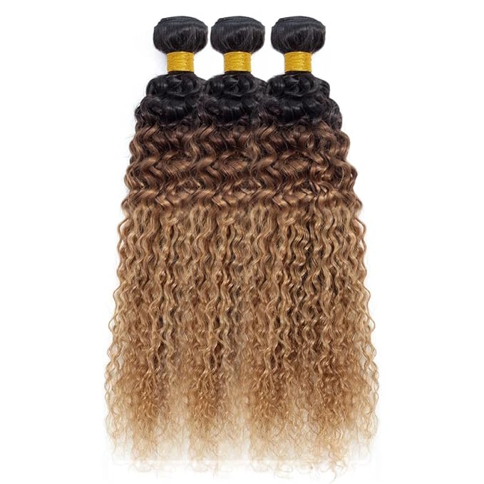 30 32 34 Inch T1B/4/27 Water Wave Bundles Human Hair Honey Blonde Bundles Niegmeag Peruvian Virgin Soft and Silky Remy Hair Extensions Ombre Blonde Color