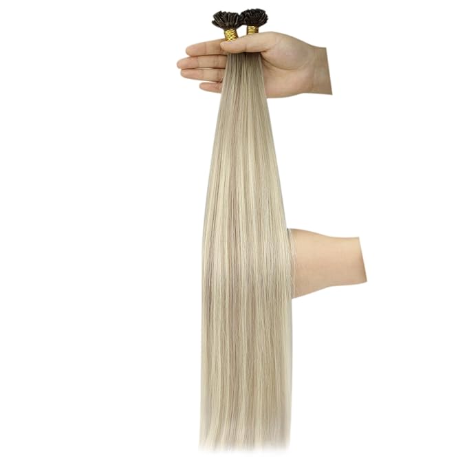 YoungSee U Tip Hair Extensions Real Human Hair Ash Blonde Ombre Blonde Balayage UTip Remy Hair Extensions 14In 50G/50S