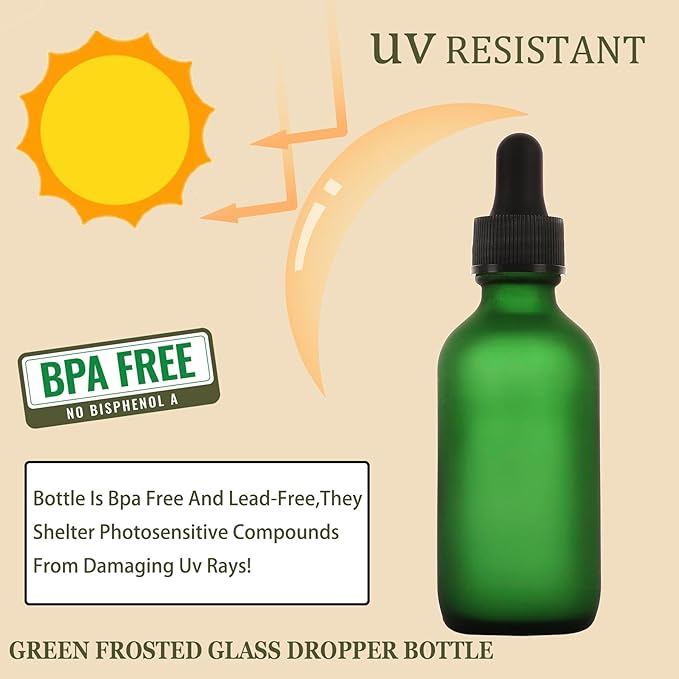 2oz Glass Dropper Bottle,Preety Texture Tincture Bottles with Precise Scales Eye Droppe,for All Kinds Of Mixed Liquids,Leak-Proof Design for Easy Travel (Green Frosted-48Pack)