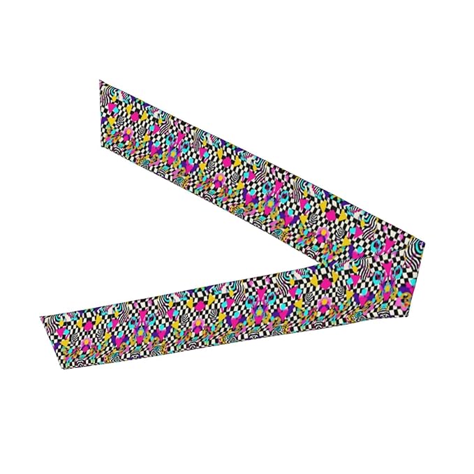 Men's Women Black And White Checkered Retro 80S 90S Sports Sweatbands Multipurpose Novelty Head Ribbon Headdress for Yoga Workout Shower