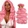 Pink Human Hair Bundles Light Pink Body Wave Bundle Niegmeag Double Weft Brazilian Virgin Soft and Skily Remy Hair 3 Bundles 24 26 28 Inch