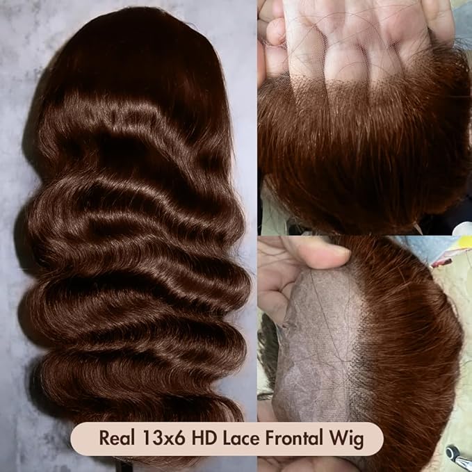 250 Density SKINLIKE HD Lace Wig Human Hair 13x6 15A Chocolate Brown Human Hair Wigs Invisible 0.1mm Ultra-thin Frayed Ends Full Cuticle Aligned Virgin Hair Lace Frontal Wig 22 Inch