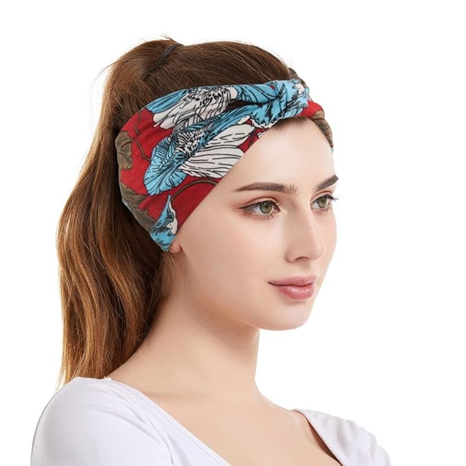 Yeshan Boho Bandeau headbands for Women Wide Bandana Knot Hair Scarf Floral Printed African Hair Bands Elastic Turban Thick Head Wraps Stretch Cotton Head Bands,Pack of 6