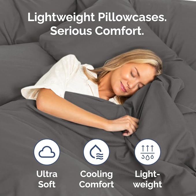 King Pillow Cases Set of 2 - Ultra Soft Hotel Quality Pillowcase Covers - Comfy, Cozy & Wrinkle Free - Shrinkage, Stain and Fade Resistant - Machine Washable Pillow Protectors - 2 Piece Set - Charcoal