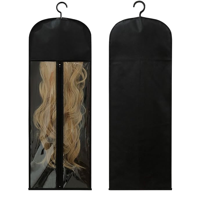 Jonley 4Pcs Extra Long Wig Storage Bags with Hanger, Wig Storage for Multiple Wigs, Wig Bag with Hook Storage, Breathable and Easy Carry Home Hair Salon Travel Use (Black 31.5in)