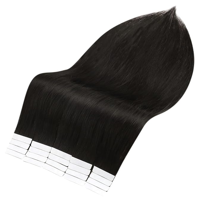 Full Shine Invisible Tape in Hair Extensions Human Hair 24 Inch Color 1B Natural Black Hair Extensions Double Sided Remy Tape ins Human Hair Extensions 20Pcs 50Grams Soft Tape in Extensions