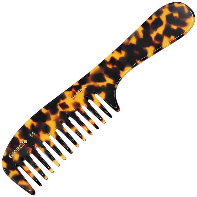 Giorgio G55 Wide Tooth Detangler Comb for Wet Hair, Hair Comb for Thin to Medium Hair, Hair Combs for Women and Men, Large Tooth Rake Comb Handmade Saw-Cut and Hand Polished