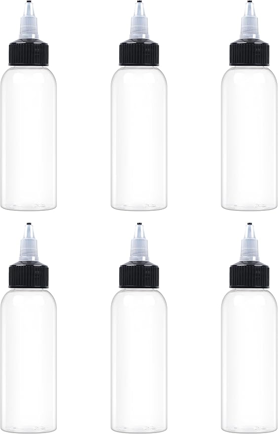 6 Pcs 2oz Plastic Squeeze Bottles with Twist Top Cap, 60ml Clear Dispensing Bottles, Empty Squirt Bottle for Liquids, Sauces, Arts, Crafts, Travel
